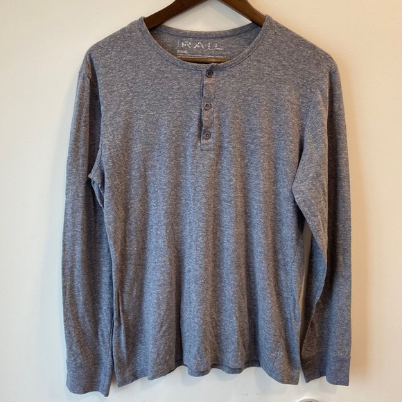 The Rail Other - The Rail Henley Shirt Mens Medium Blue Heathered Long Sleeve Casual 3-Button